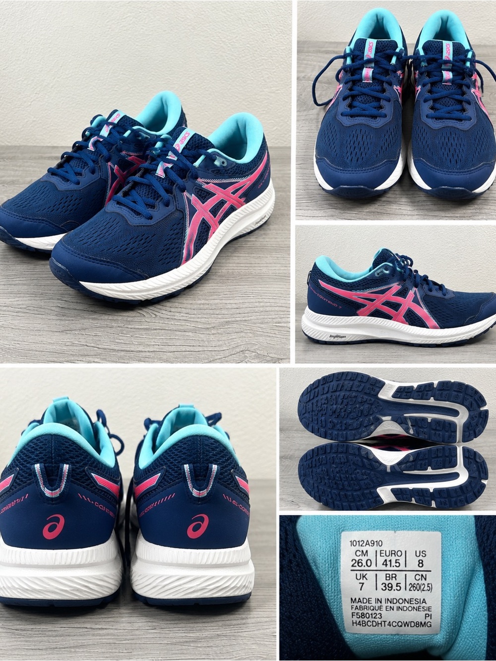 Asics Women's Navy Blue Pink Running Sneakers with Aqua Lining
